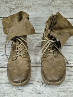 As98 Brown Leather Fold Over Biker Boots Women Size 39